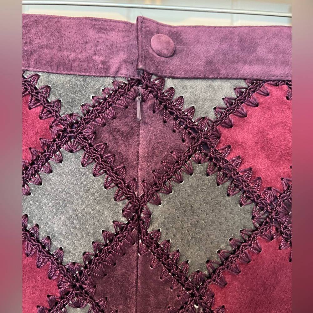 Vintage Lined Leather Crochet Patchwork Skirt in … - image 4